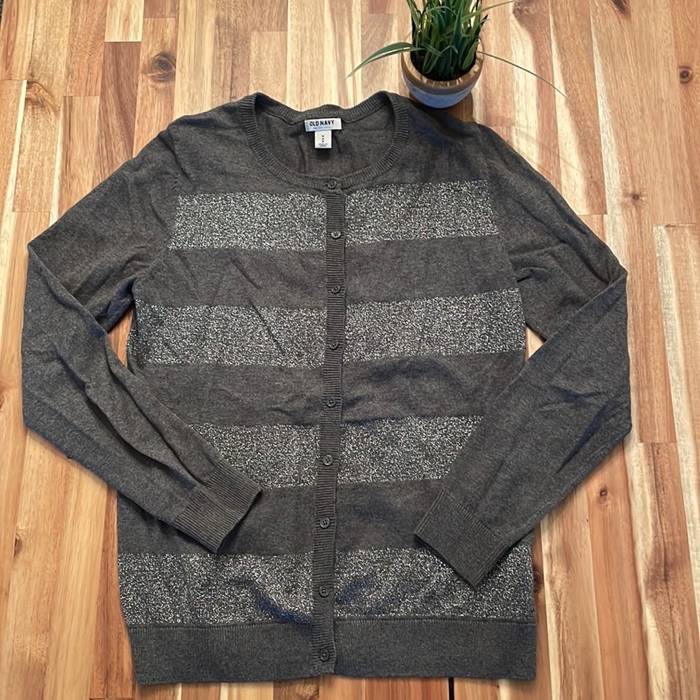 Old Navy Sparkle Gray Glitter Button Up Cardigan-Medium